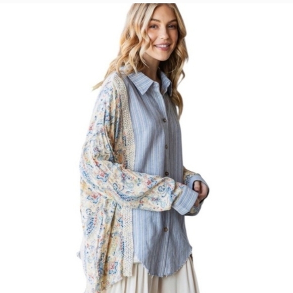 Oli & Hali Tops - Oli & Hali Blue Shirt with Floral Size XL